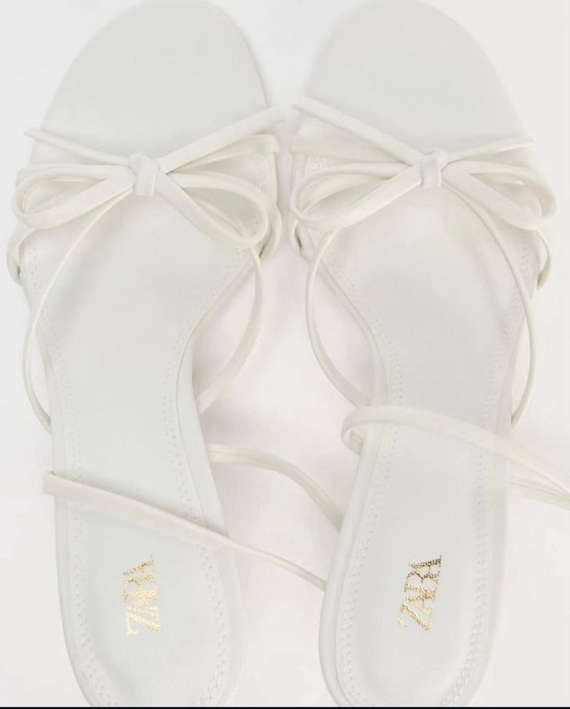 Zara White Elegant Strappy Kitten Heels