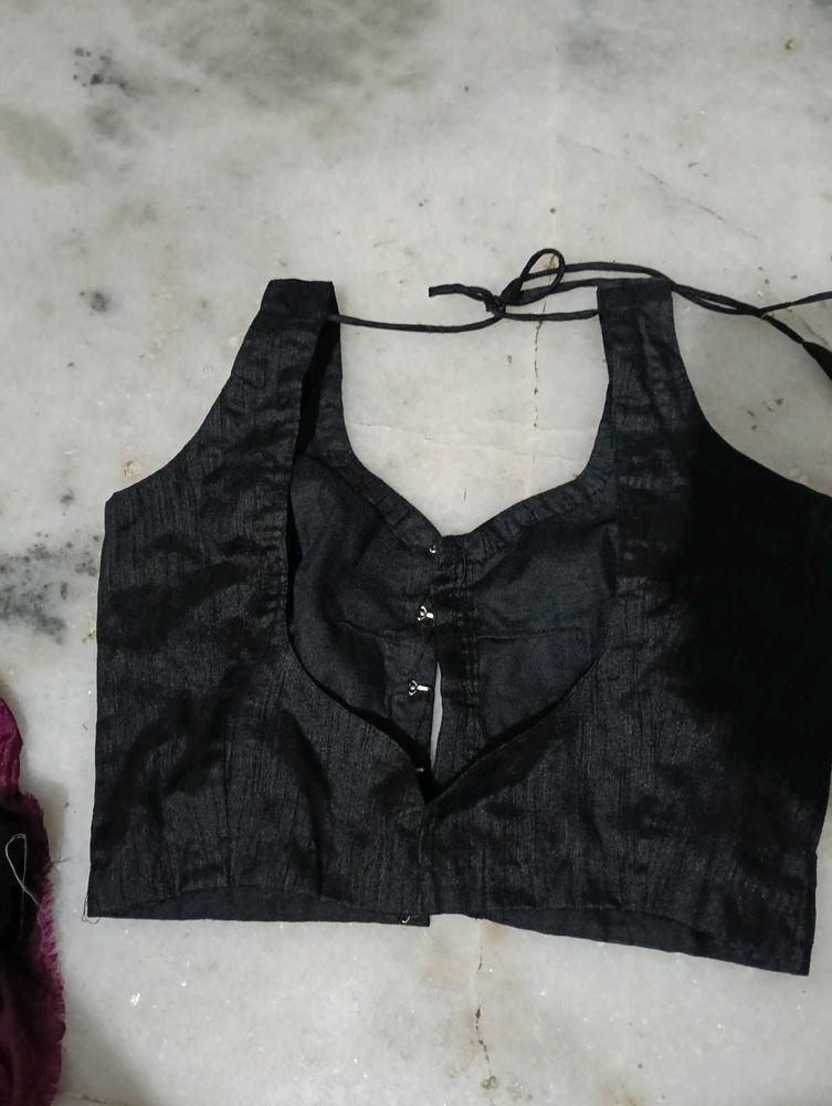 Black And green Sleeveless Sari Blouse