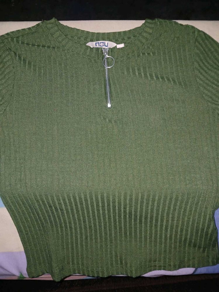 Olive Green Ribbed Top