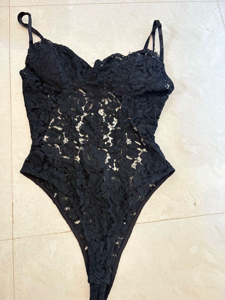 Elegant Backless Black Lace Bodysuit