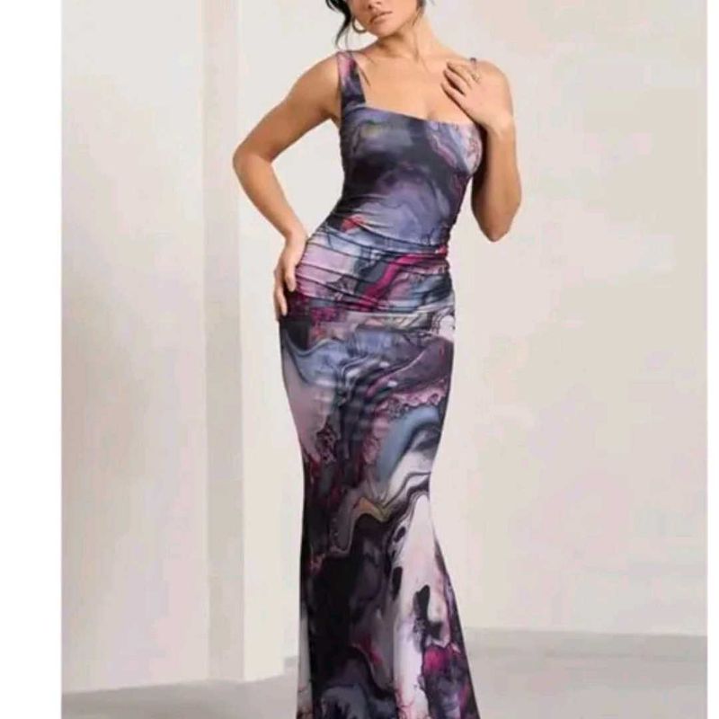 Marble Print Bodycon Maxi Dress