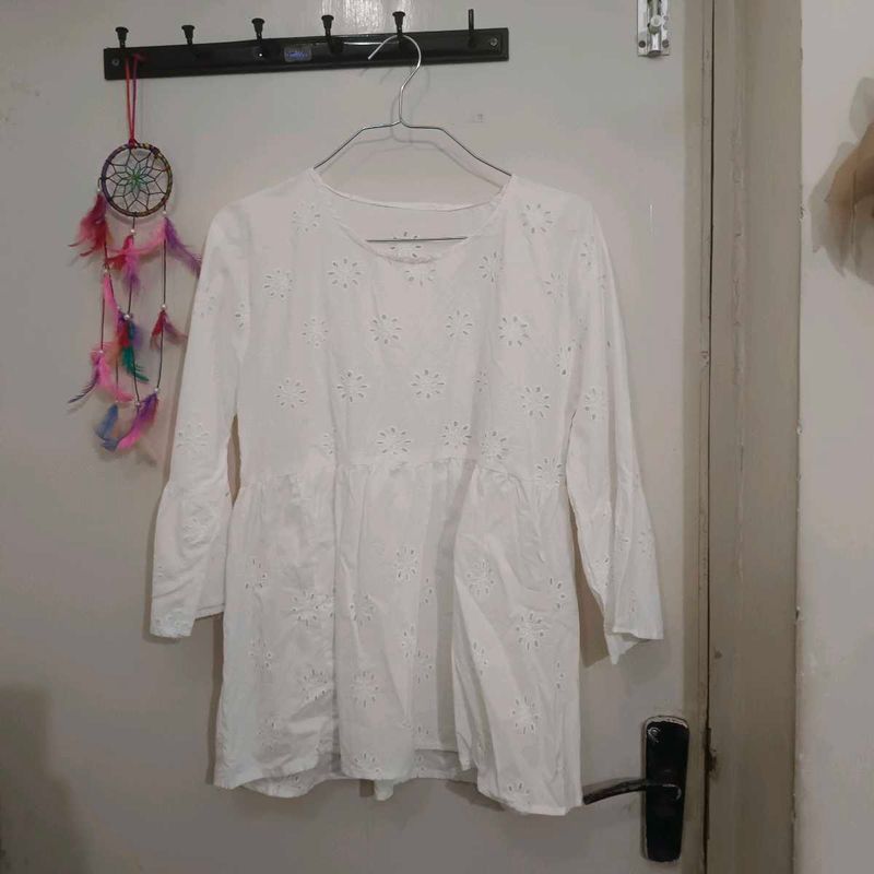 White Eyelet Peplum Blouse