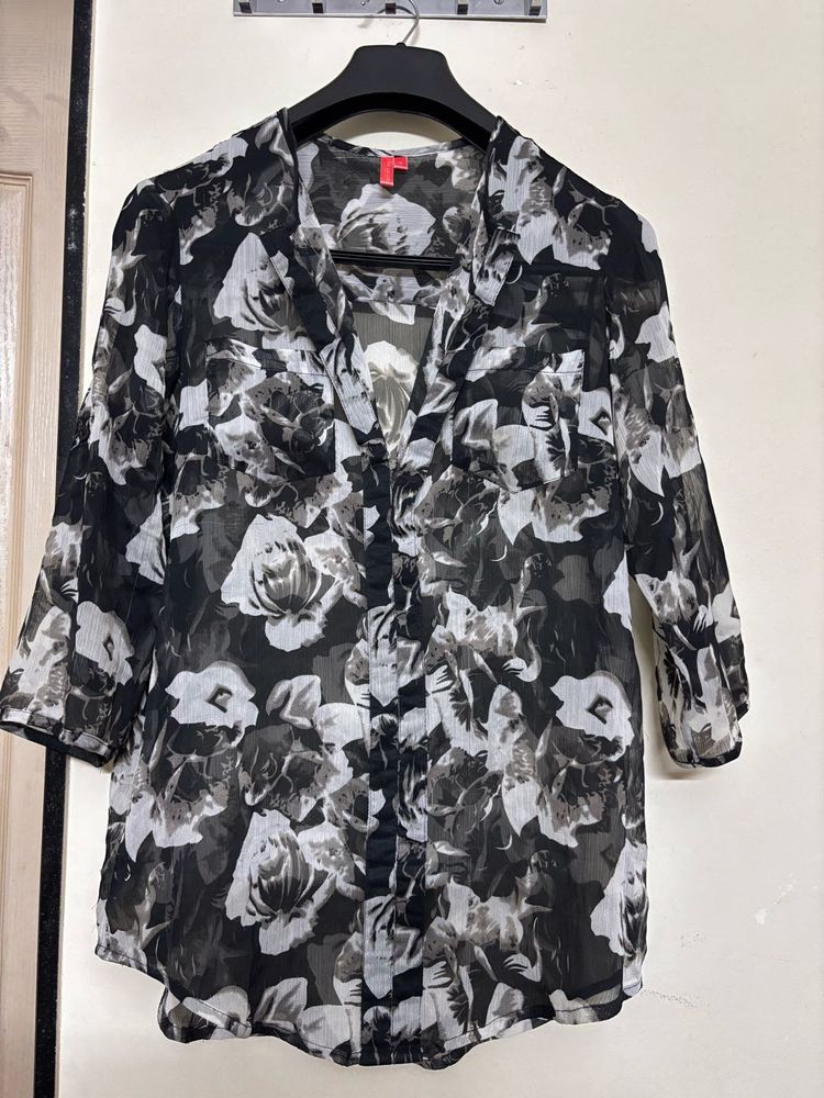 Floral Print Top - Black
