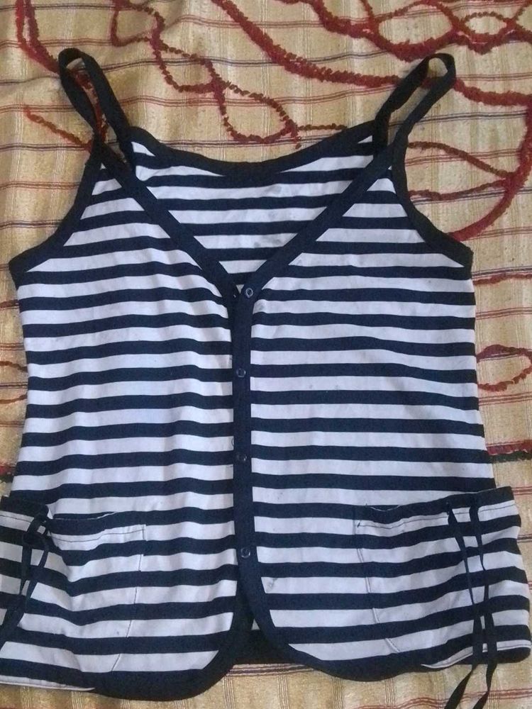 Striped Button-Down Small Size Tank Top