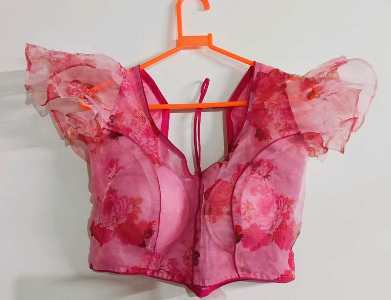 Floral Ruffle Sleeve Organza Blouse