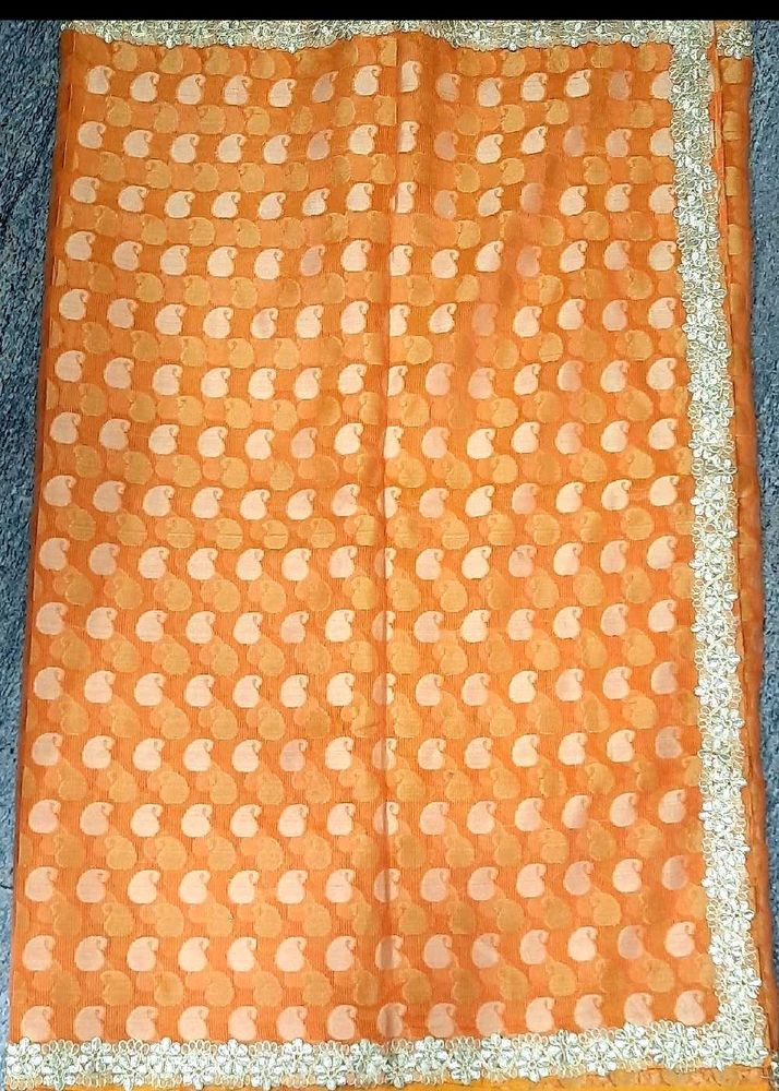 Fancy Orange Lace Saree
