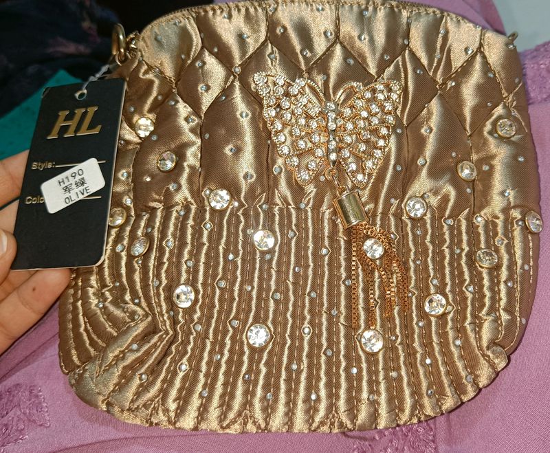 Brand New Olive HL Rhinestone Butterfly Handbag