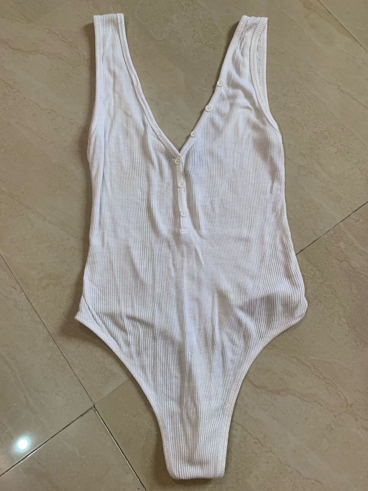 White Ribbed Bodysuit