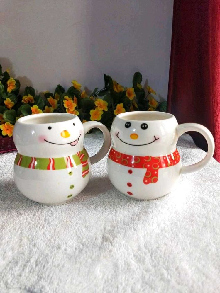 Snowman Ceramic Coffee Mugs - Set of 2