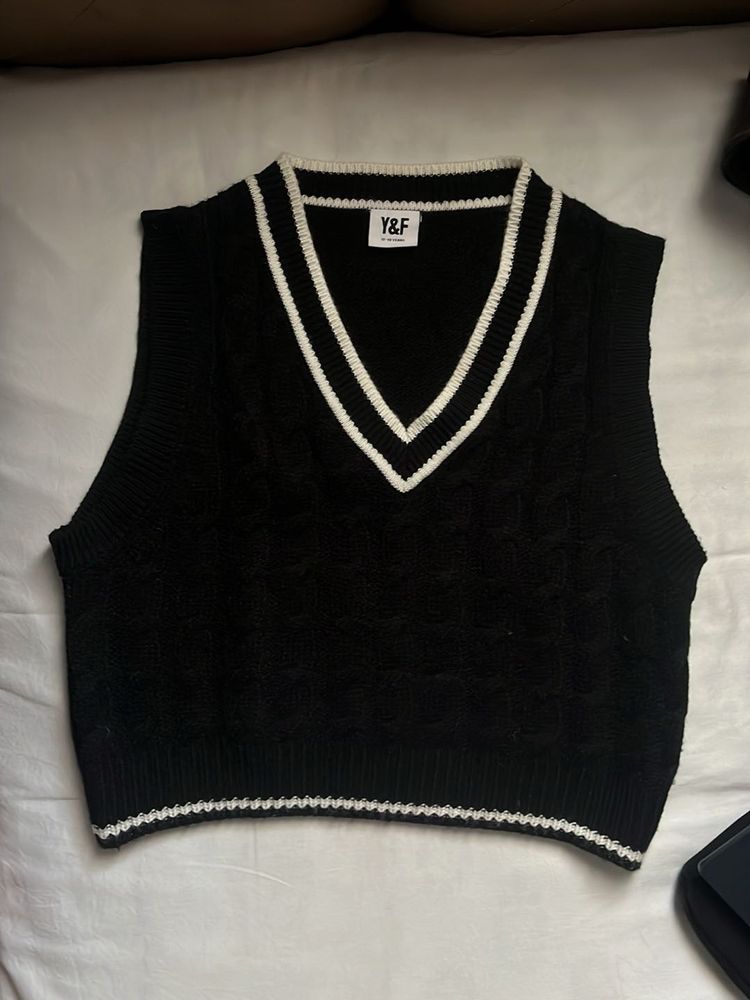 Black Knit Vest with White Trim