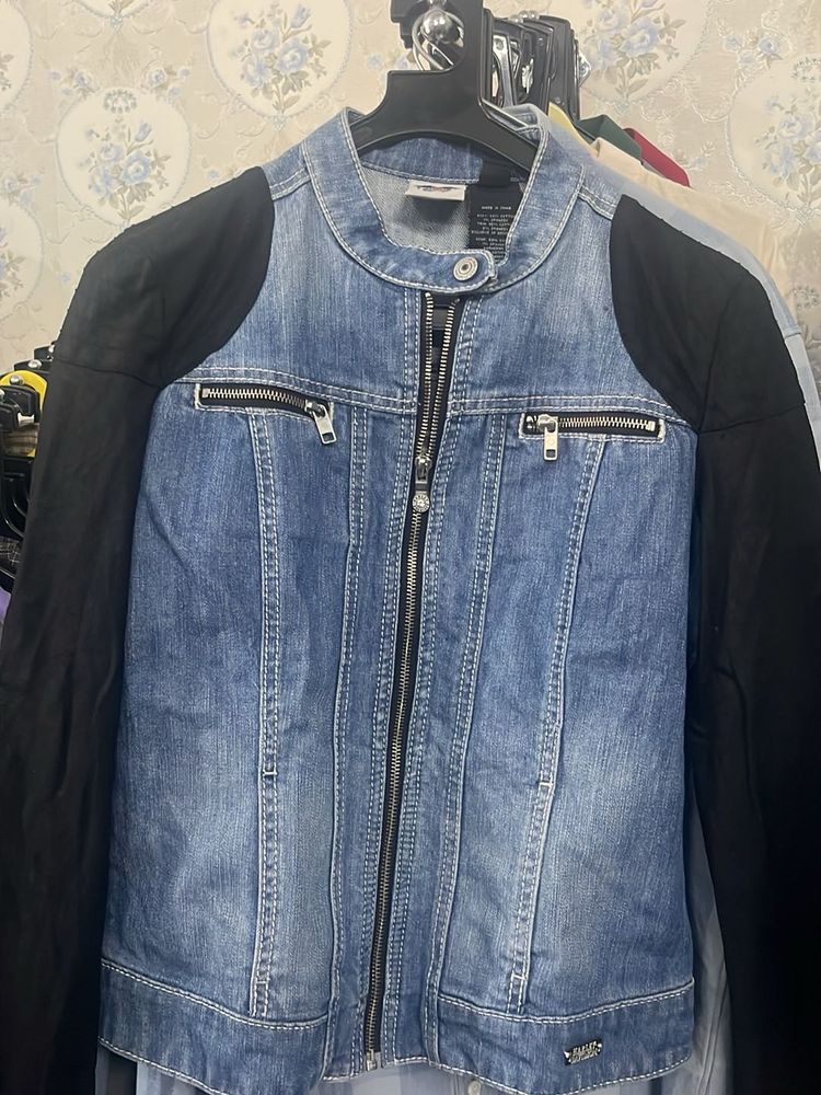 Denim Jacket with Black Sleeves
