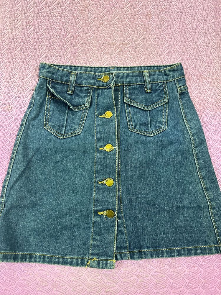 Denim Button-Front Mini Skirt