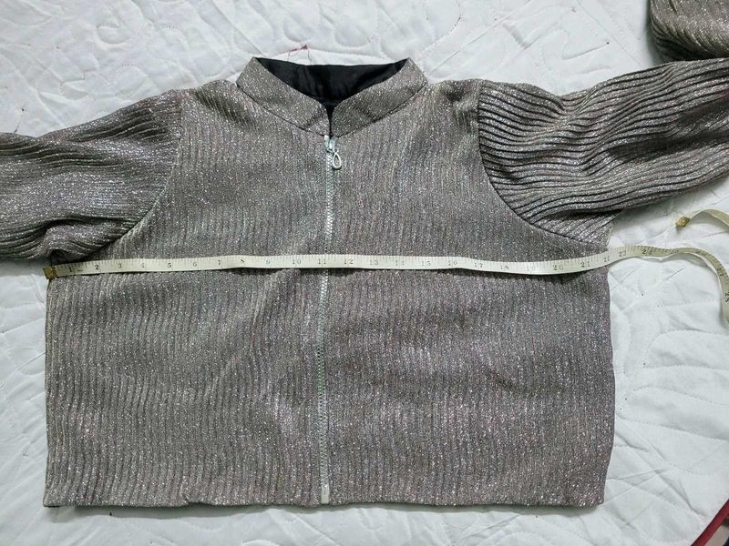 Partywear Sparkly Silver Bomber Jacket