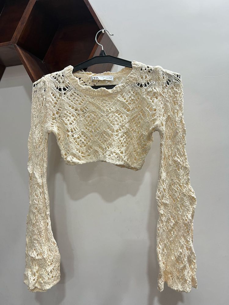 White Crochet Crop Top - Zara