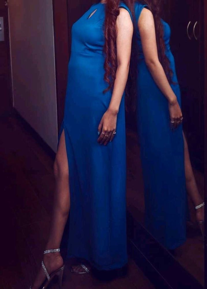 Women Blue Solid Slip Maxi Dress