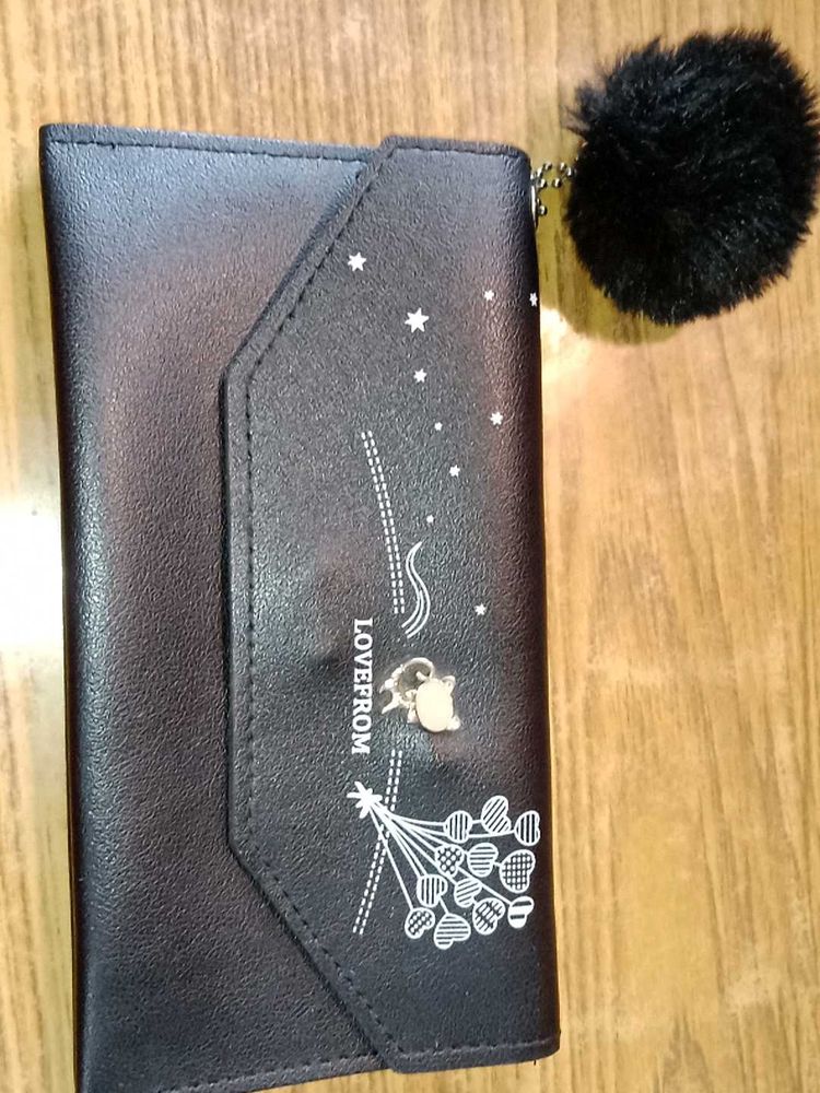 🆕NEW Cute Black Wallet with Pom-Pom