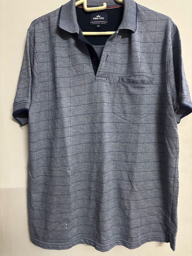 Pro-Tex Blue Checkered Polo T Shirt