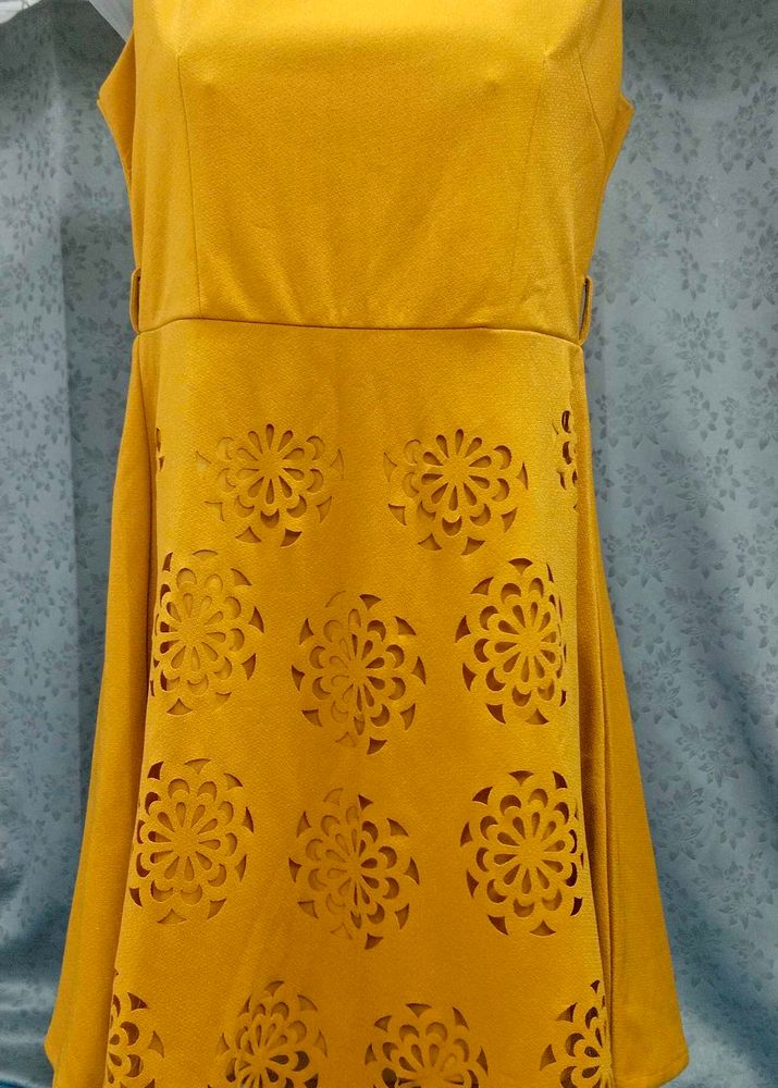 Mustard Cut-Out Skater Dress