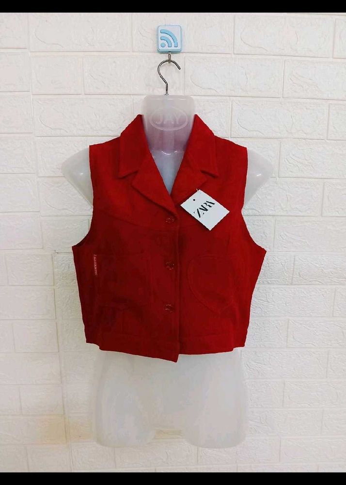 Retro red Vest with Pockets