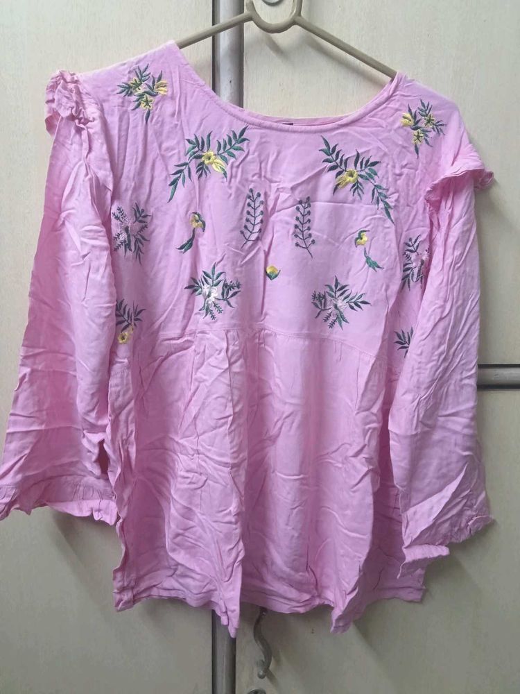 Pink Embroidered Floral Top