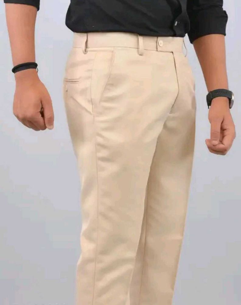 Men's Beige Slim Fit Formal Trousers