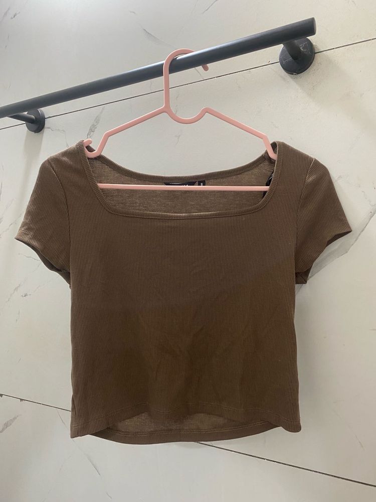 Brown Square Neck Top