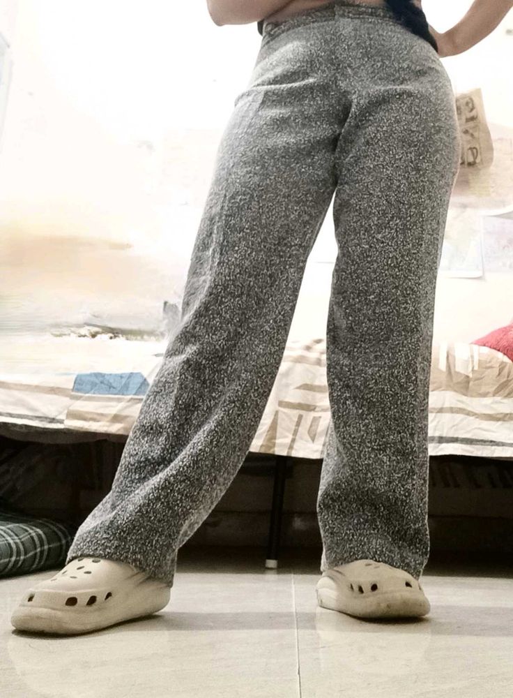 Greyish black white dots High waist Trousers Pant