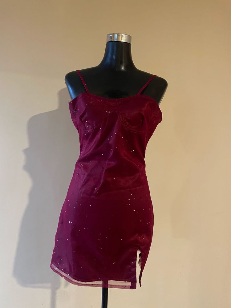 Sparkly burgundy mini dress