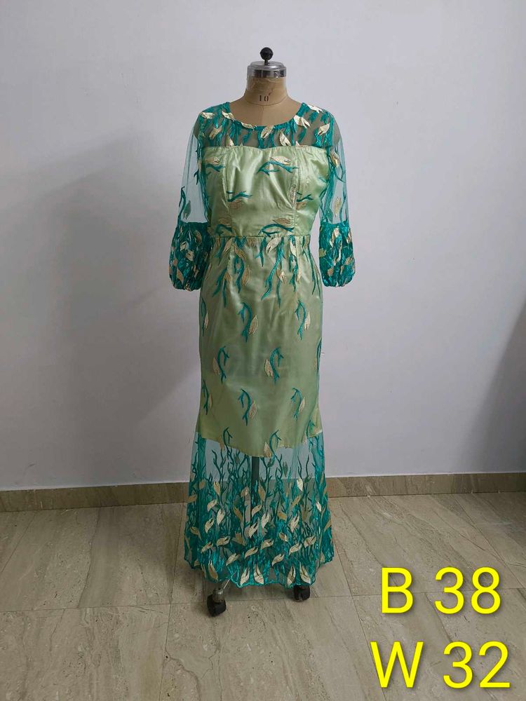 Green &amp; Teal Embroidered Occasion Dress