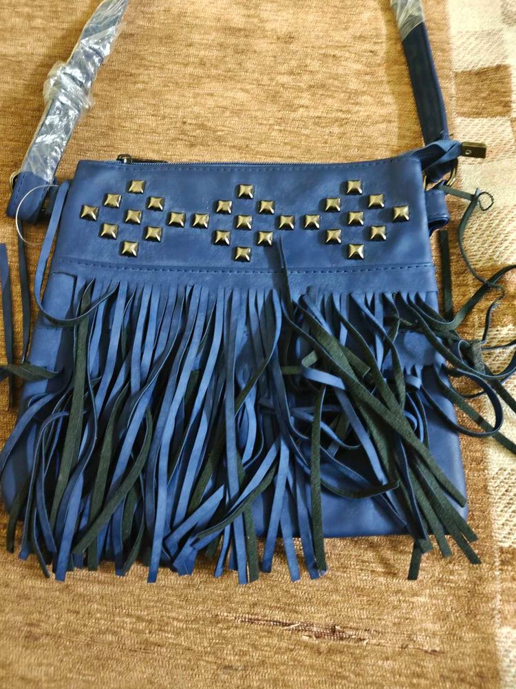 Blue Fringe Crossbody Bag