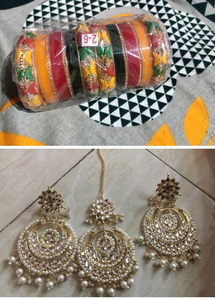 Indian Jewelry Set: Bangles, Earrings &amp; Tikka