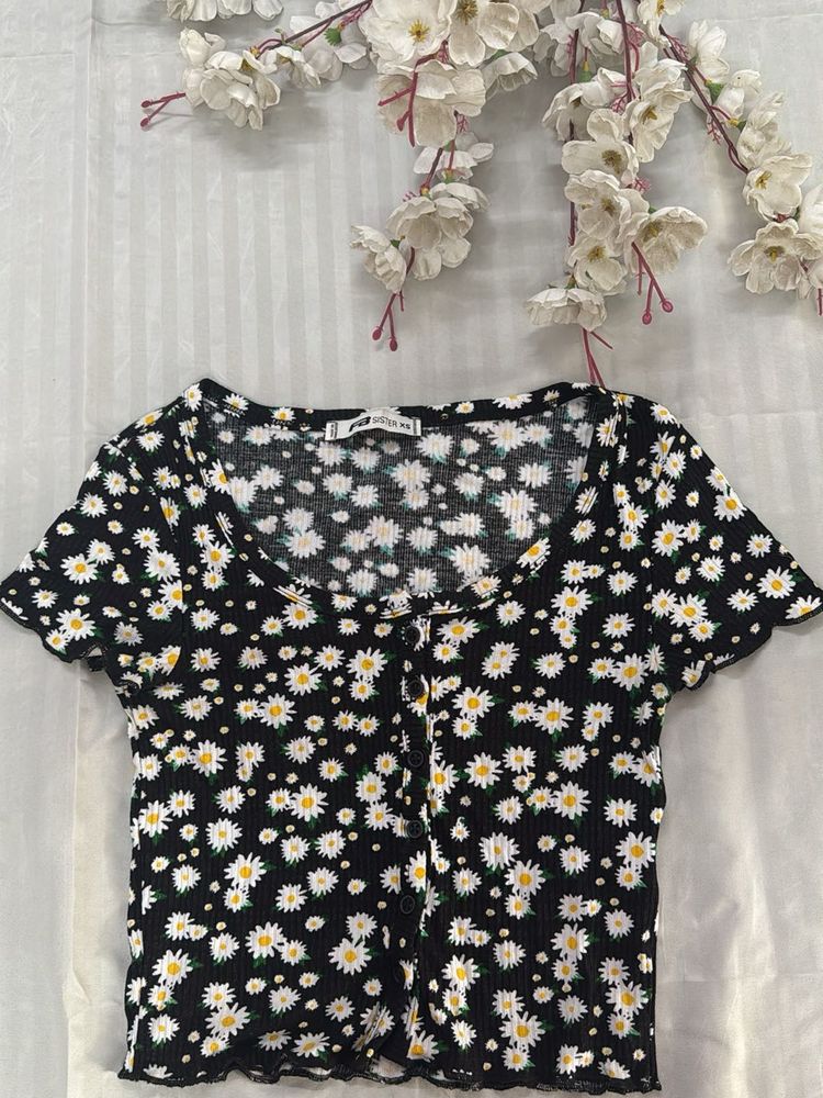 cute floral black top