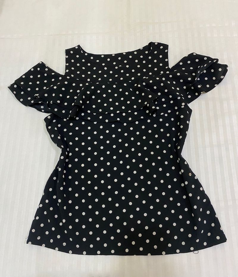 Polka Dot Cold Shoulder Top