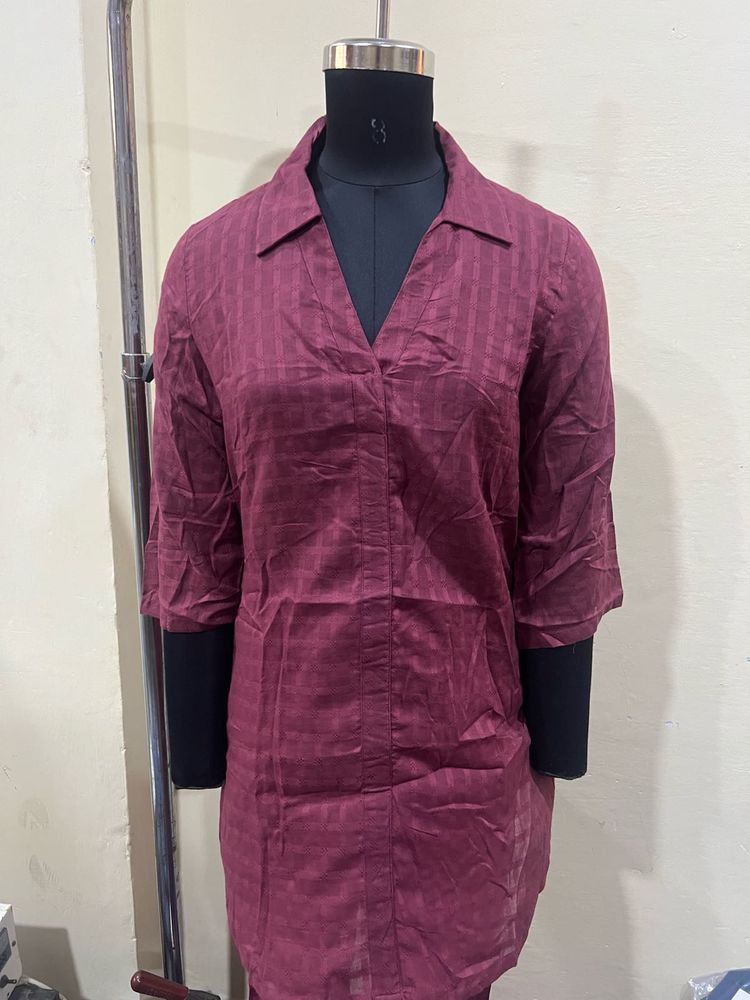 Maroon Dobby Collar Short Co-ord Set