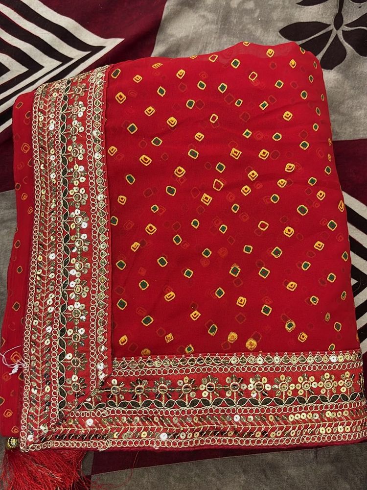 Elegant Red Embellished Saree