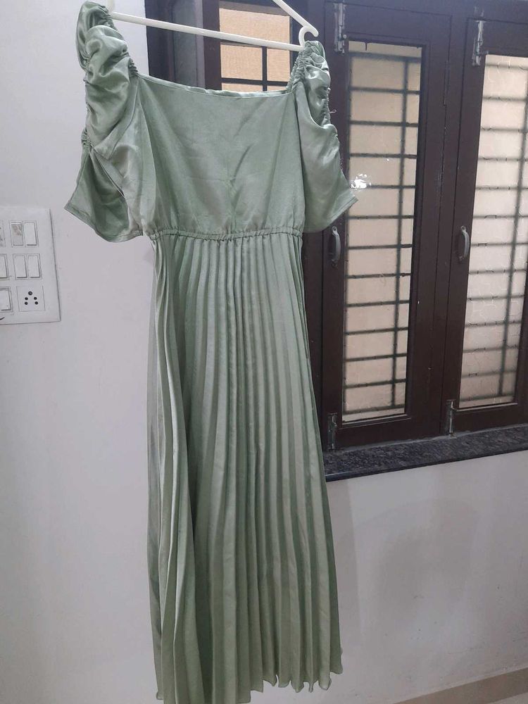 Sage Green Pleated Maxi Dress