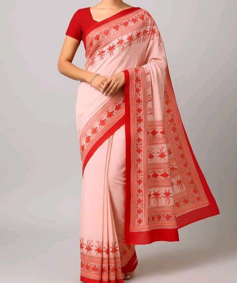 Elegant White &amp; Red Saree