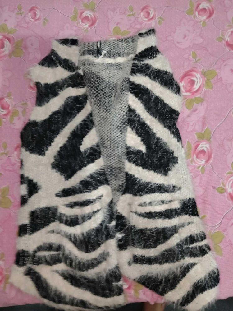 Zebra Print Fuzzy Cardigan