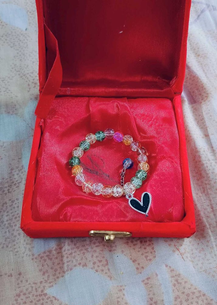 Crystal Bead Bracelet with Heart Charm
