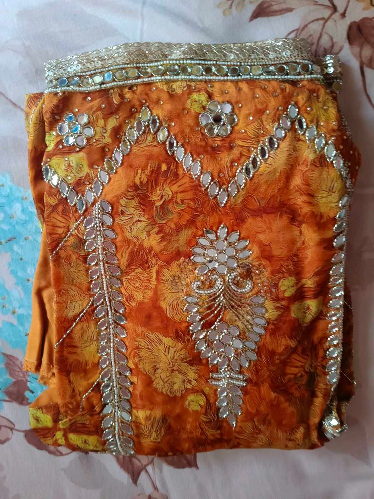 Embellished Orange Sari