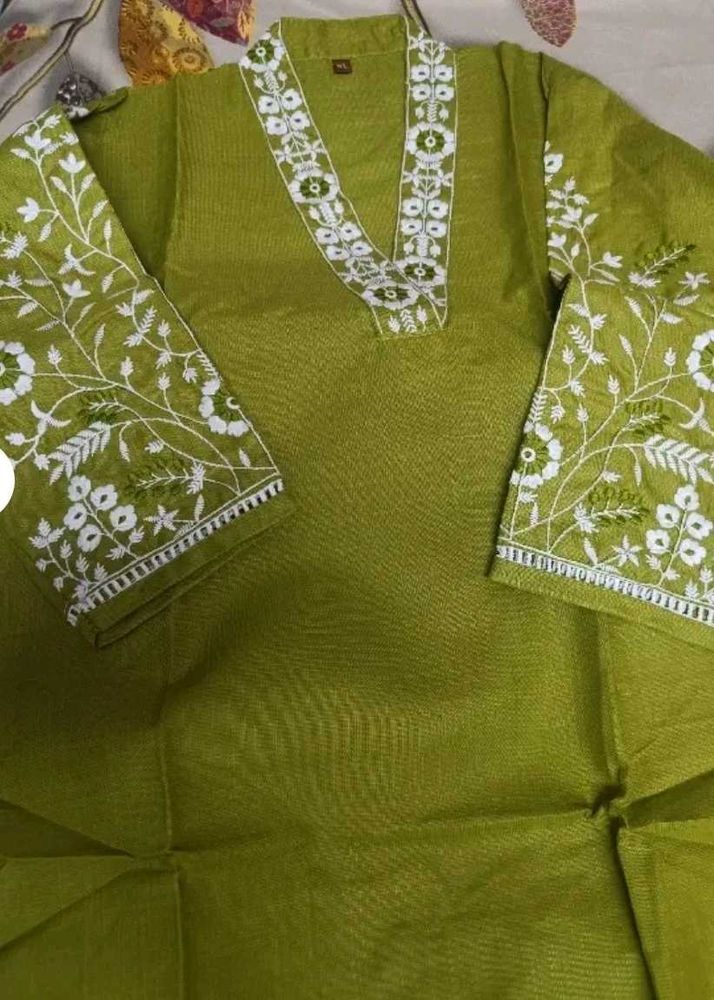 Olive Green Embroidered Kurti