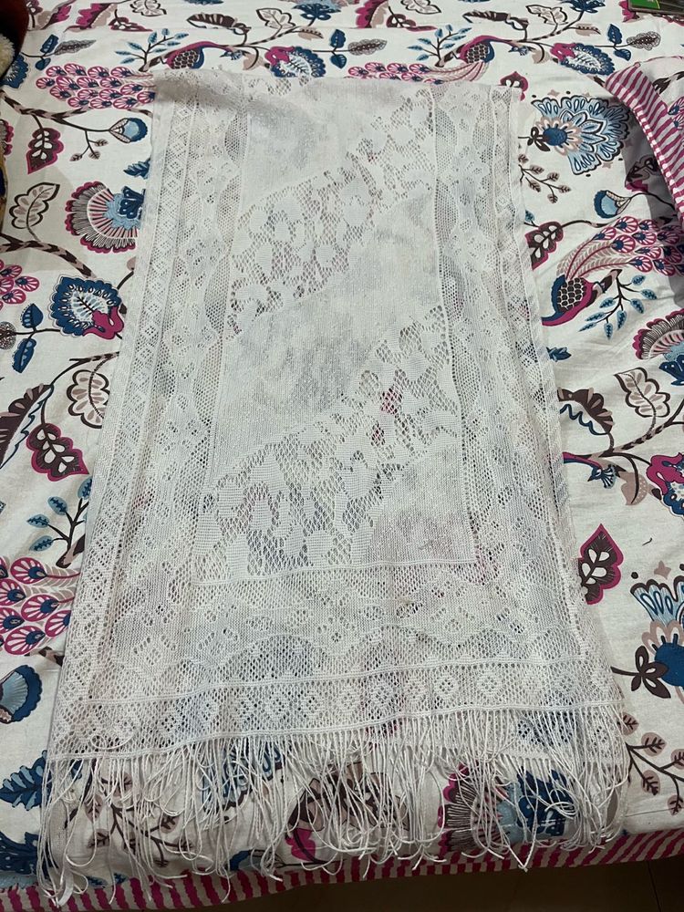 White Handcrafted Lace Dupatta