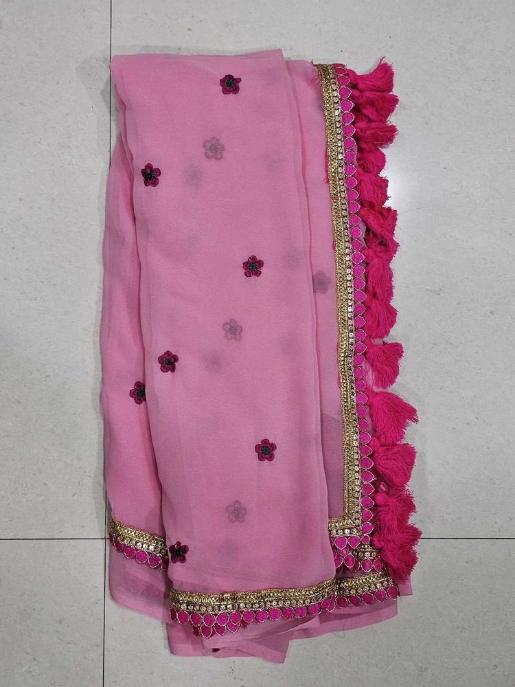 Pink Floral Tassel Saree