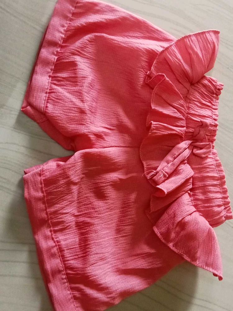 Pink Ruffle Detail Shorts