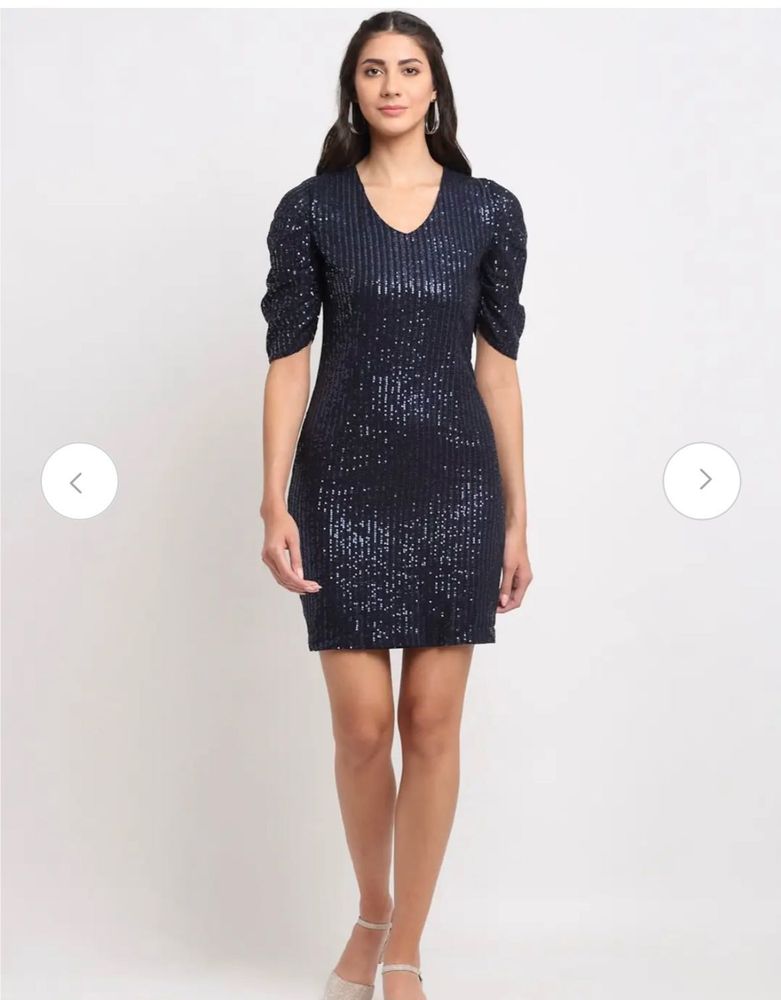 Navy Blue Embellished V-neck Chiffon Sheath dress