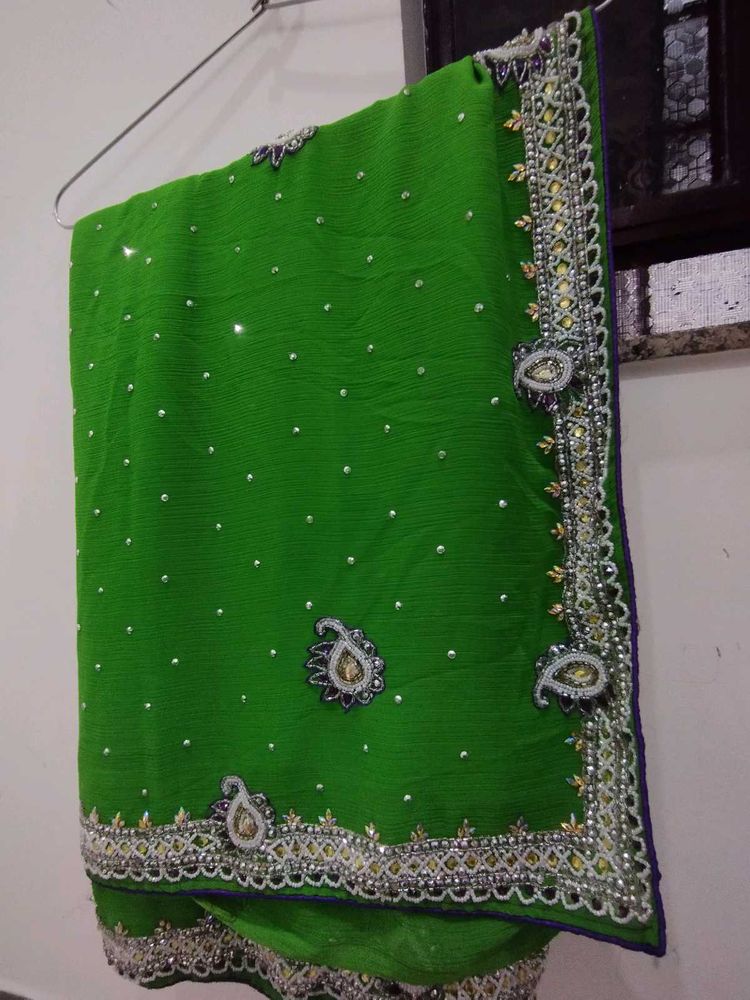 Green Embellished 💚✨Saree with two blouse