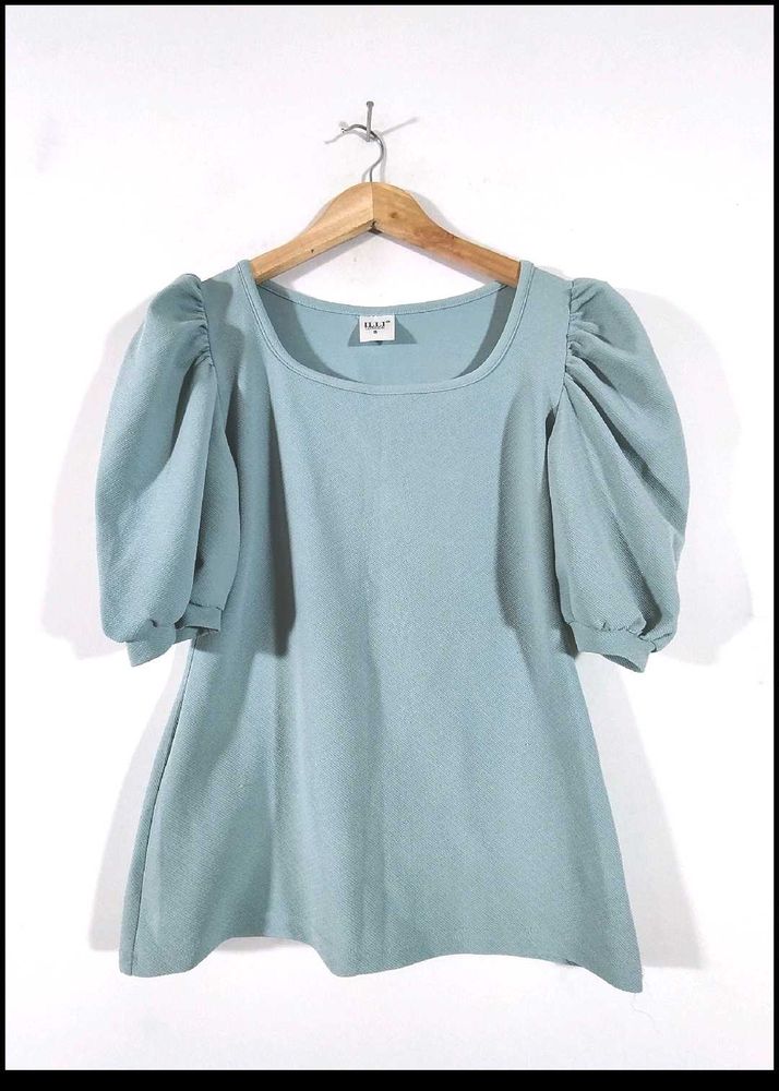 Cute Light Blue Puff Sleeve Top