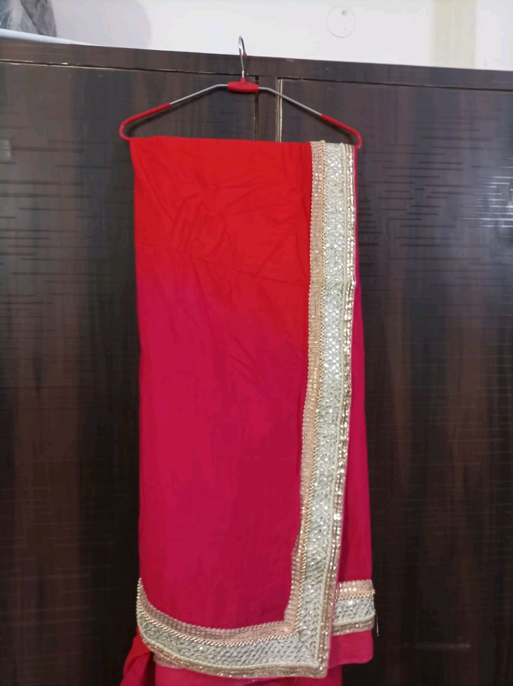 Rose Pink Georgette Saree With Pearls Border