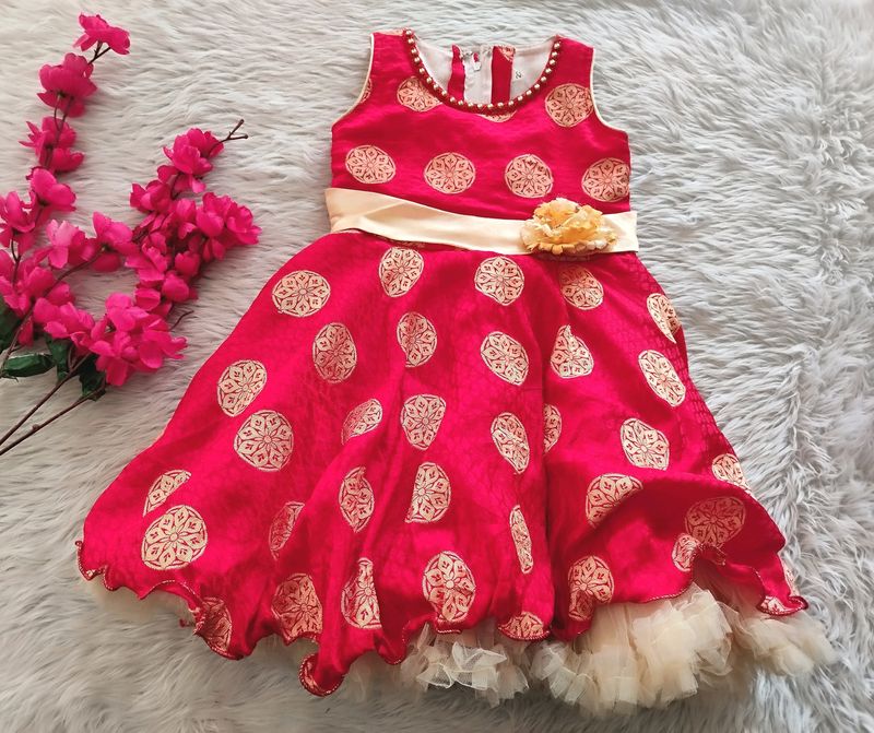 Red Girls Fancy Frock | Bust 22| Waist 20