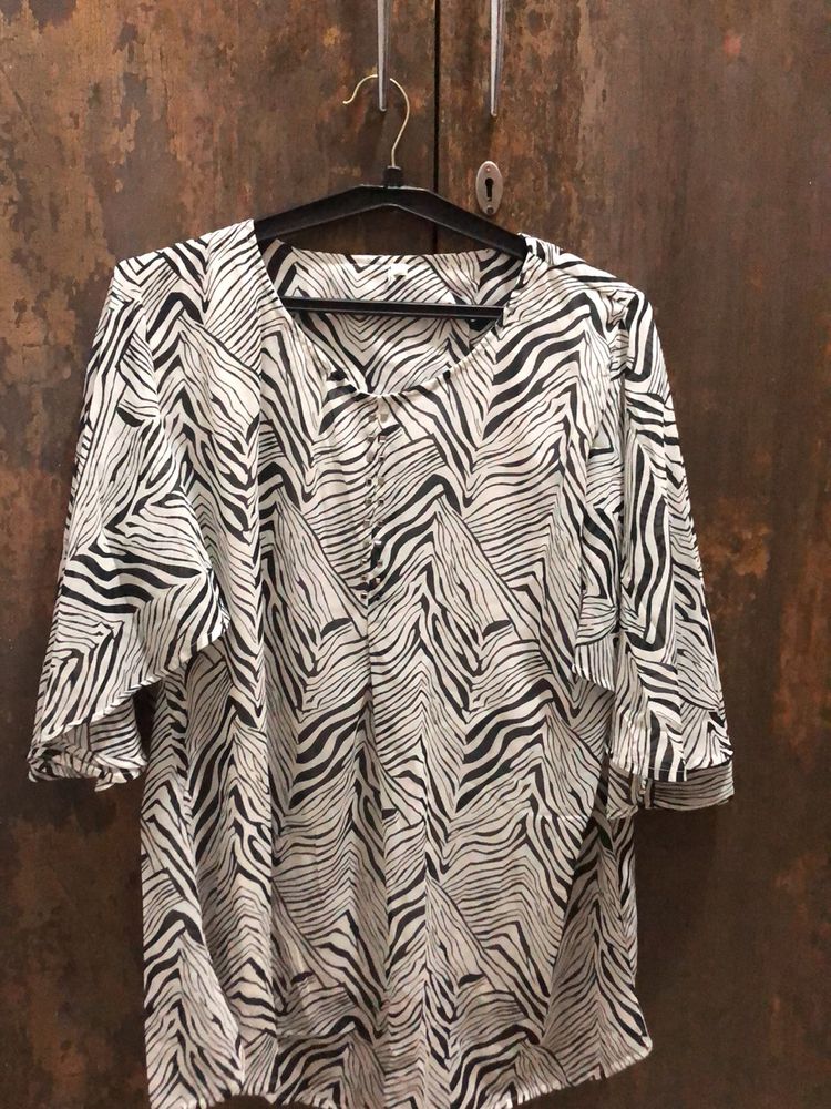 Zebra Print V-Neck Blouse